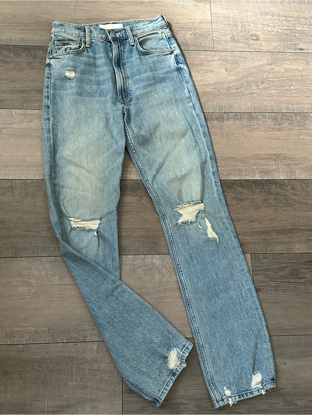 Mother Rider Skimp Jeans 26 High Rise Full Length Light Wash Distressed